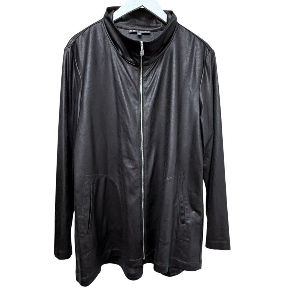 Elliott Lauren Womens Jacket Size XL Black Zip Front Stretch Light Faux Leather